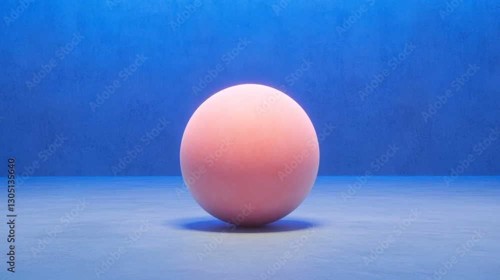 Aufkleber pink sphere on blue textured surface, illuminated with soft light, creating a serene and minimalist 