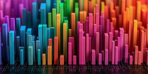 Obraz premium A vibrant array of colorful bars creates a visually striking abstract representation, suggesting data visualization or sound wave patterns.