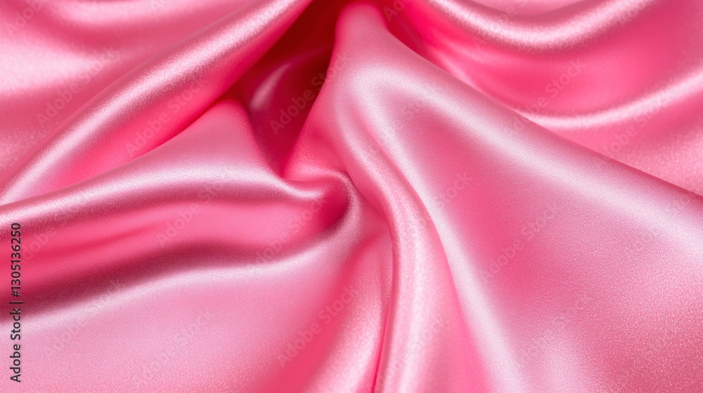 Poster close up view of pink satin fabric with soft, flowing drapes and subtle shimmer. the texture is smoo