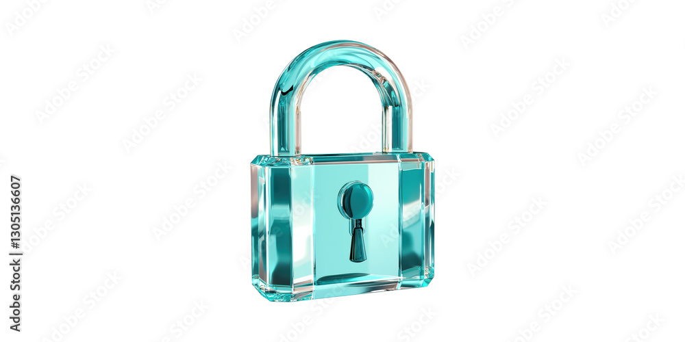 Poster transparent glassy padlock with keyhole design isolated on transparent background