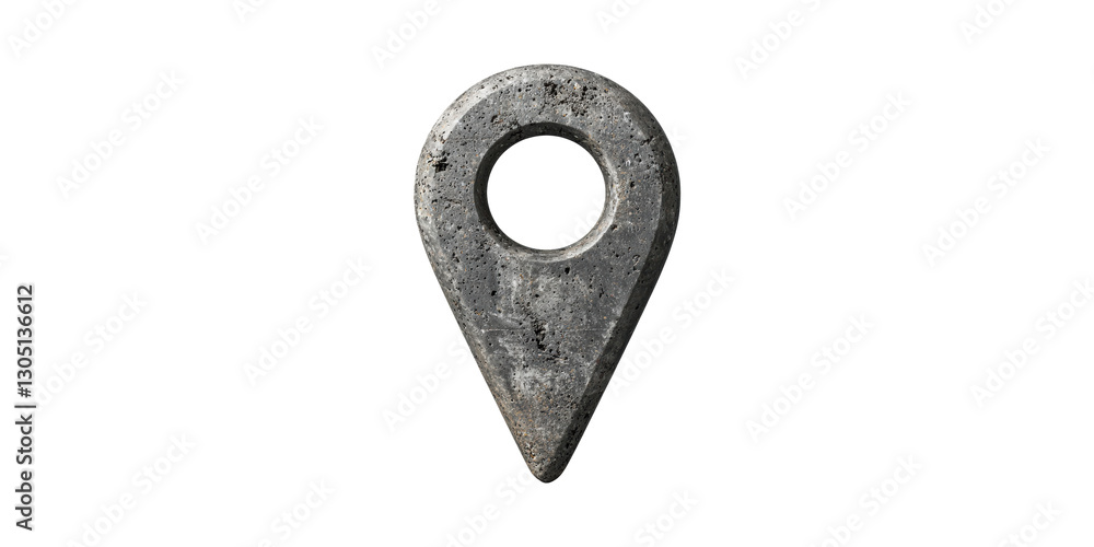 Poster stone textured location pin with circular cutout isolated on transparent background