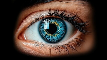 Fototapeta premium Close Up of a Vivid Blue Eye with Dark Background