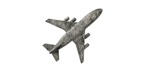 Textured stone airplane model with three engines isolated on transparent background