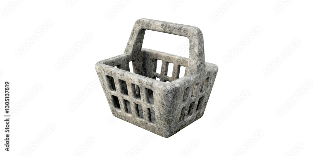 Poster stone-like basket with handle design isolated on transparent background