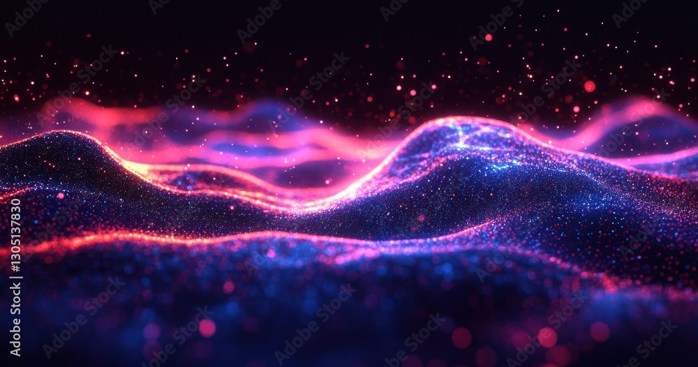 Poster abstract waves of light displaying vibrant colors and sparkling particles in a dreamlike landscape f