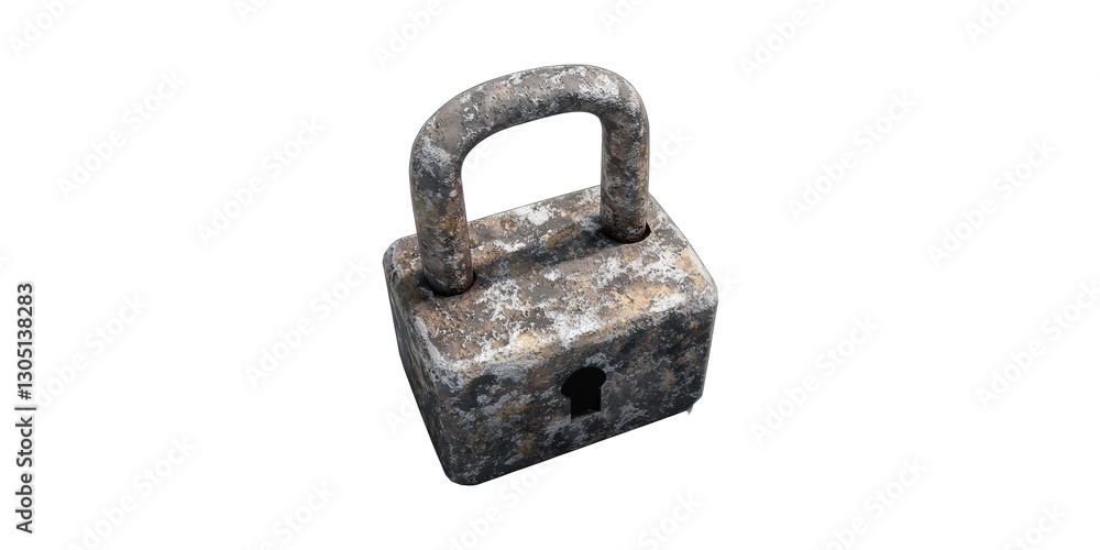 Poster rustic square padlock with weathered metal texture isolated on transparent background