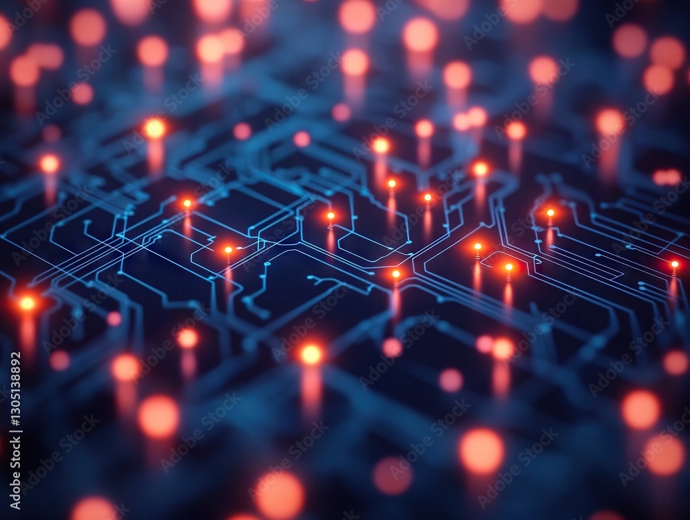 Poster illuminated circuitry breakthrough technology lab digital art cybernetic environment close-up view i