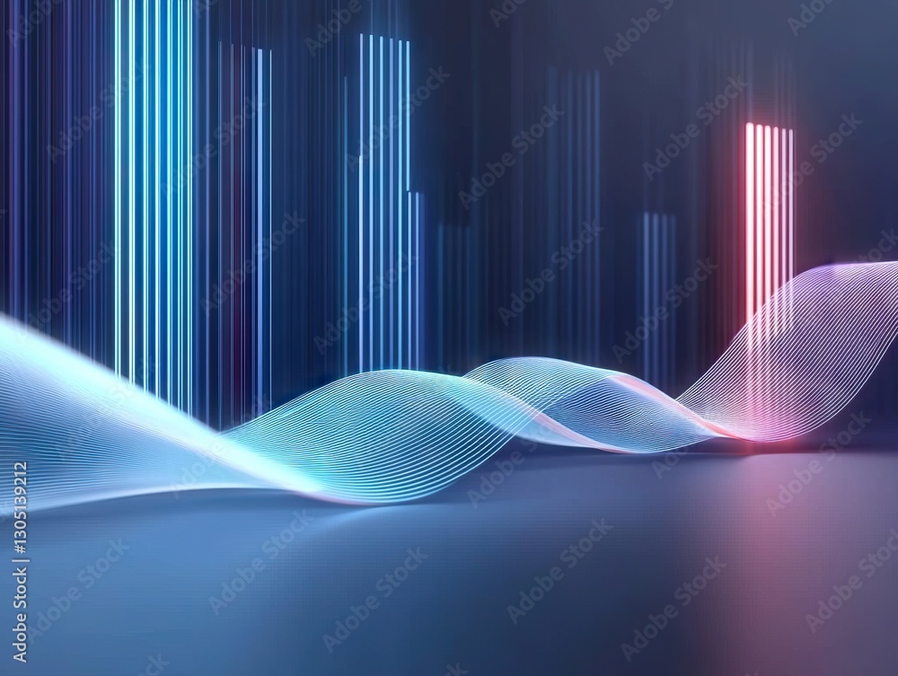 Poster dynamic sound wave visualization modern studio digital art abstract environment close-up view innova