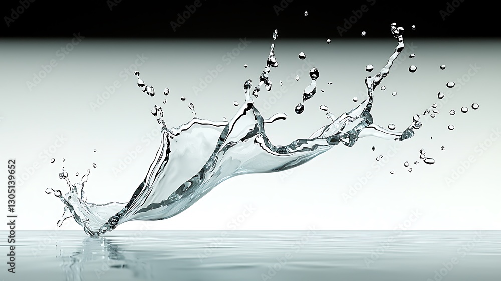 Poster water splash creating crown-like shape with droplets against a bright, gradient background