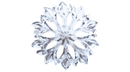 Delicate glass snowflake resting on a transparent background, ideal for enhancing winter and Christmas-themed designs and projects
