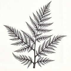 Black and white fern illustration on plain background