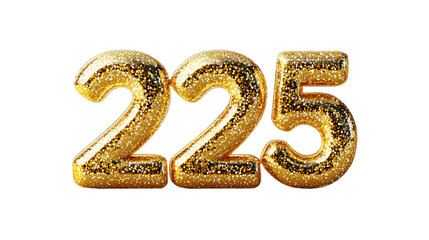 Obraz premium Golden glittery inflatable number 225 floating, celebrating milestone birthday or anniversary against transparent backdrop