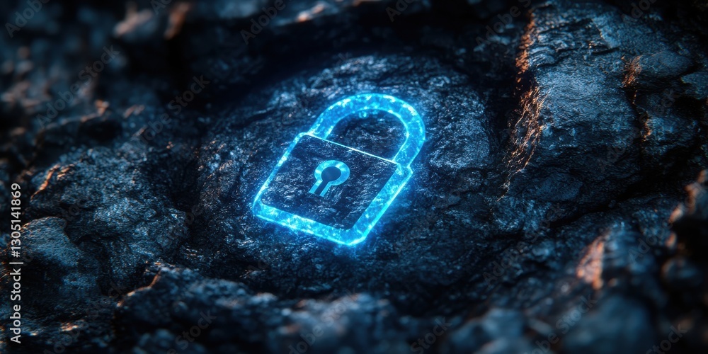 Aufkleber blue digital padlock symbol illuminated on a dark textured background representing security and prot