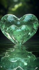 Green heart reflects in nature water
