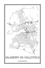 Printable downtown road map poster of the Canadian city of SALABERRY-DE-VALLEYFIELD on solid white background with city name