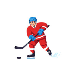 Obraz premium Hockey Player Action Hitting Puck with Stick on White Background