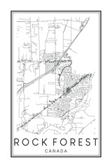 Naklejka premium Printable downtown road map poster of the Canadian city of ROCK FOREST on solid white background with city name
