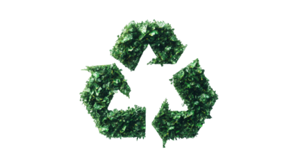 Recycling symbol made of green leaves, promoting environmental awareness and sustainable practices on a transparent background