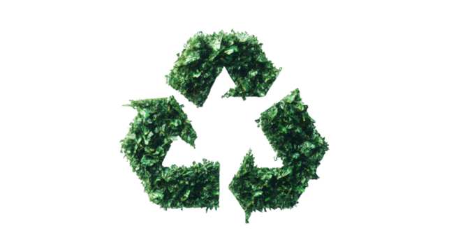 Recycling symbol made of green leaves, promoting environmental awareness and sustainable practices on a transparent background