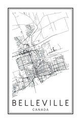 Obraz premium Printable downtown road map poster of the Canadian city of BELLEVILLE on solid white background with city name