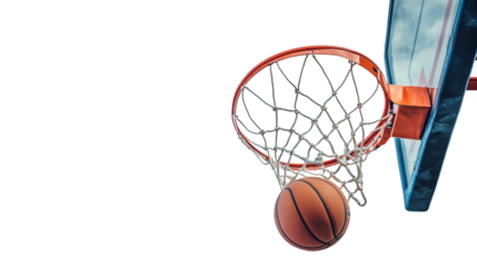 Basketball going through the net on a transparent background, perfect for sports-themed projects