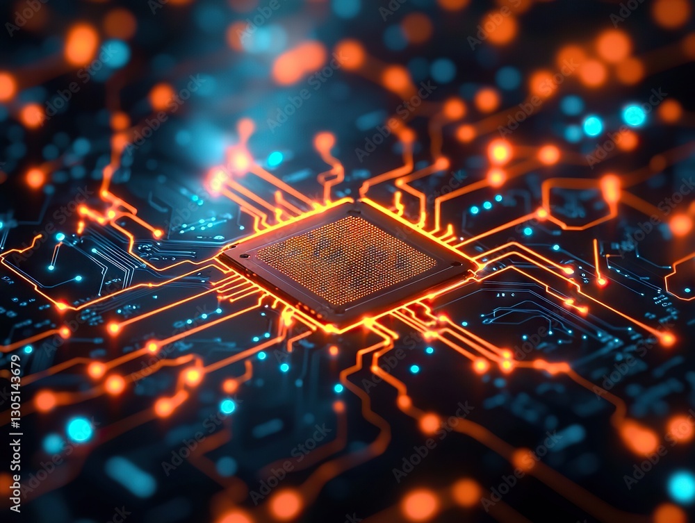 Poster innovative technology event microchip development research lab digital art futuristic environment cl