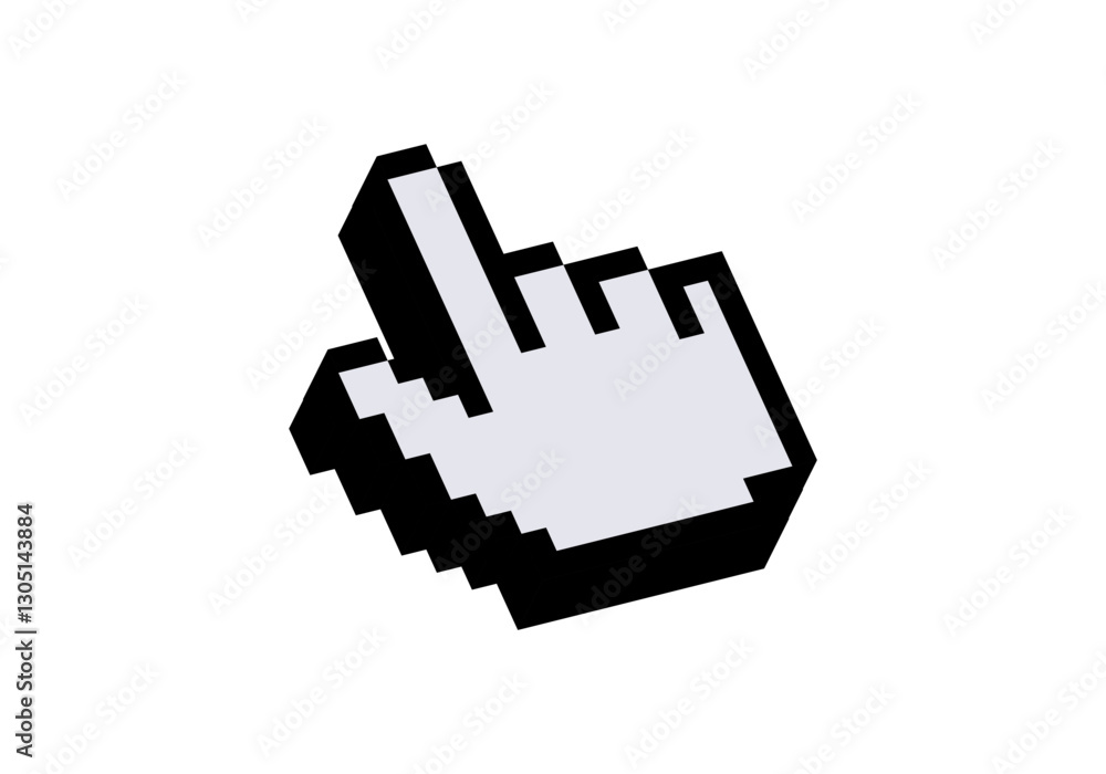 Poster pixelated hand cursor icon commonly used for digital navigation. ideal for websites and software int