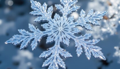An intricate snowflake design captures the essence of winter with its intricate patterns of sparkling icy crystals
