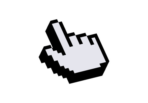 Pixelated hand cursor icon commonly used for digital navigation. ideal for websites and software interfaces.