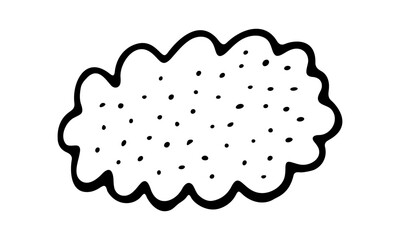 Black and white hand drawn cloud illustration with dotted texture isolated on transparent background. Simple and playful design perfect for weather icons, cartoons, and creative projects. Vector.