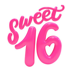 Sweet 16 Pink Balloon 3D Text Design.