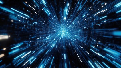Naklejka premium Abstract digital tunnel with radial light streaks.