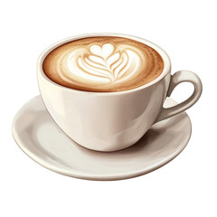 Obraz premium A cup of cappuccino with latte art isolated on transparent background.