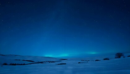 Fototapeta premium a snowy landscape with a bright green aurora bore in the sky