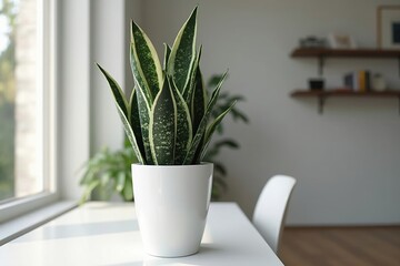 Obraz premium A Potted Plant Sitting on a Table in Front of a Window - Generative AI