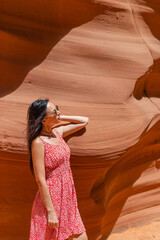 Woman exploring Antilope Canyon in Arizona. Antilope canyon the most beautiful canyon in USA