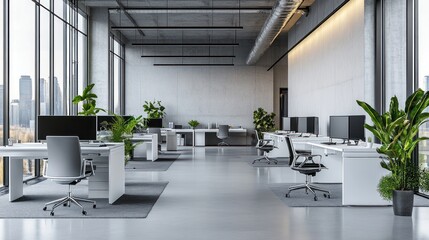 Fototapeta premium Modern office interior with city view