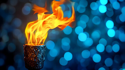 Burning Torch with Metal Base and Blue Surrounding