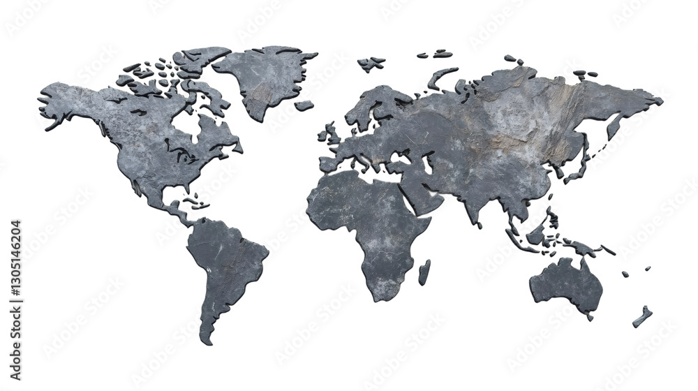 Poster stone world map isolated on transparent background, ideal for concepts about geology, geography, car