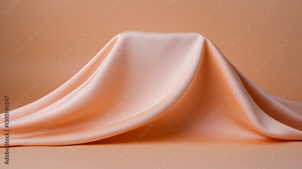 Poster peach colored fabric draped over a hidden object on a neutral background. soft lighting and smooth t