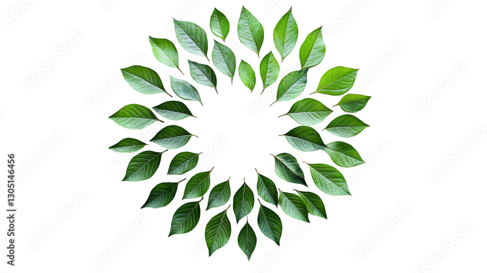 Poster Vibrant green leaves arranged in a perfect circle on a transparent background, creating a natural and refreshing frame