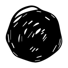 Organic black blob shape with hand drawn texture and irregular edges, perfect for modern design elements and creative backgrounds.