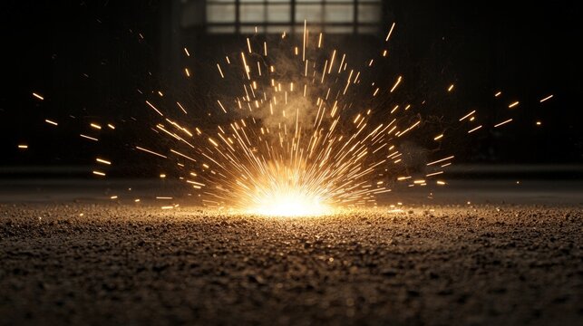 Construction worker sparks innovation in building industry with tools workshop environment action shot