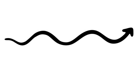 Black wavy arrow hand-drawn in simple style, pointing to the right. Ideal for highlighting movement, direction, or progress in design projects.