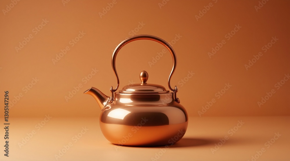 Poster gleaming copper kettle: a study in warmth and elegance. its polished surface reflects a soft, ambien