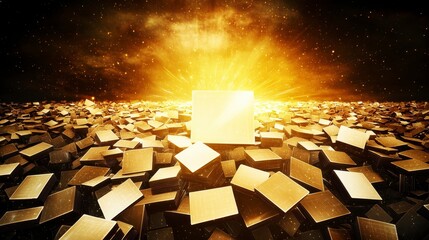 Glowing Golden Cubes Abstract Background with Bright Light