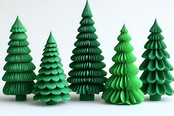 Green stylized trees stand on a white background