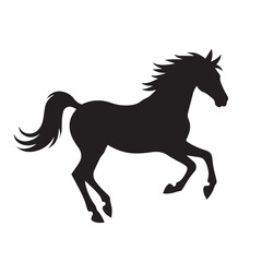 Black Silhouette of a Galloping Horse on White Background
