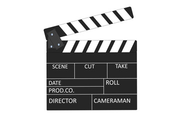 Classic black and white film clapperboard isolated on white background for movie production. Shown slate board.Realistic movie clapperboard. Clapper board isolated with clipping path included. 