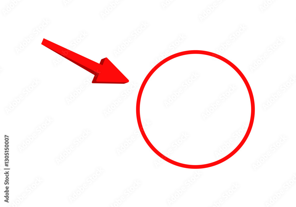 Poster a red arrow points towards a bright red circle. the simple design conveys direction and focus.